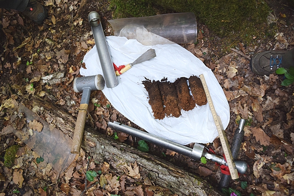 SoilForEUROPE. Sampling tools and soil cores, Italy. Photo: J. Wambsganss